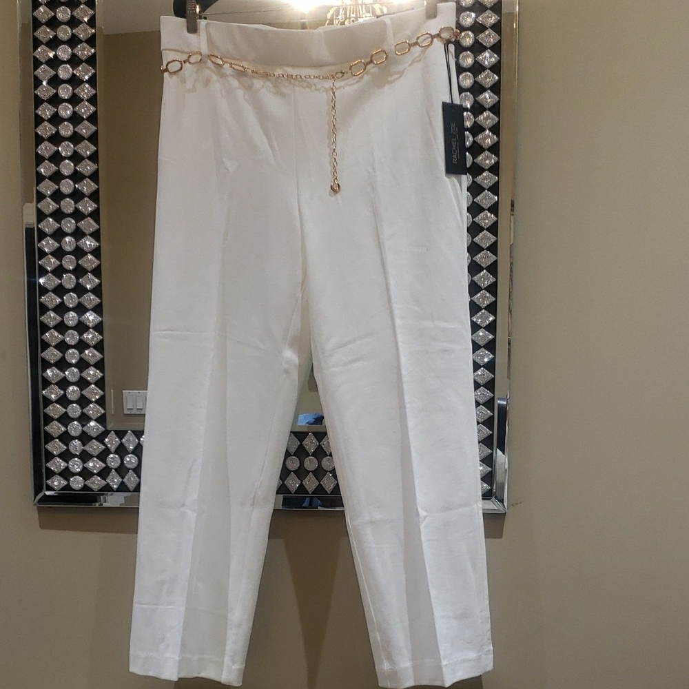Nwt Rachel ZOE xl Elegant White Pants with Gold Chain Detail